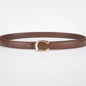 Brown faux Leather Belt with Gold Buckle size XS/S